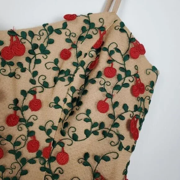 Dress the Population Kaya dress Cherry Embroidered Mini Dress Rouge Flutter Hem - Picture 7 of 12